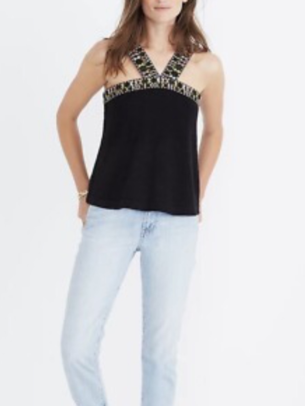 Madewell embroidered swing sweater tank.